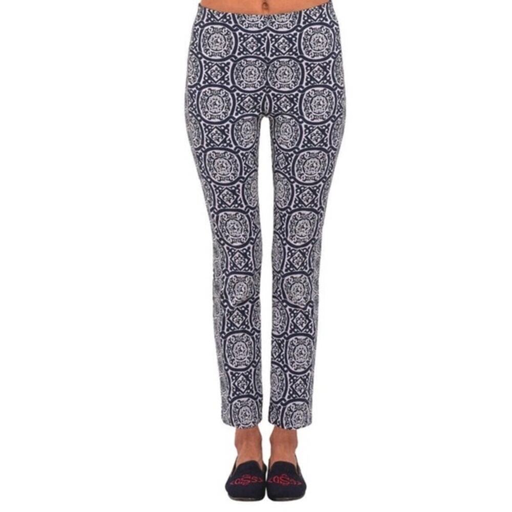 NWOT GRETCHEN SCOTT Pants M Navy-White Geo-Print Pull-On Stretchy Ankle-Length